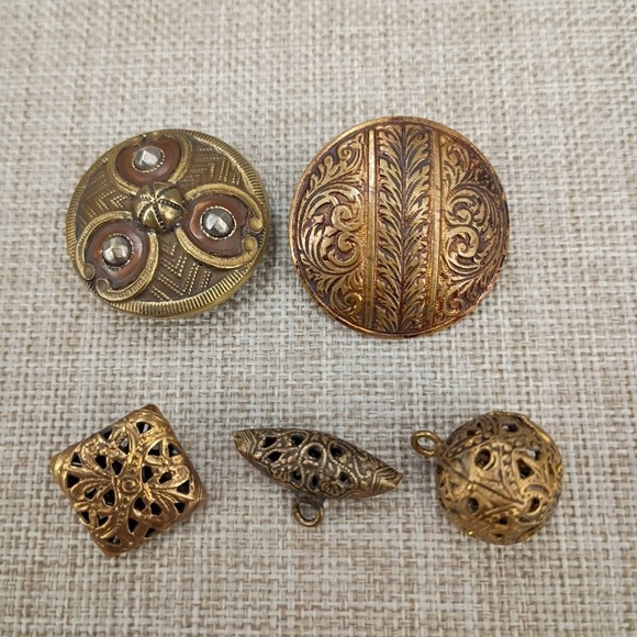 Other - Antique Victorian Brass Button Cricket Cage Filigree Cut Steel Engraved Lot of 5